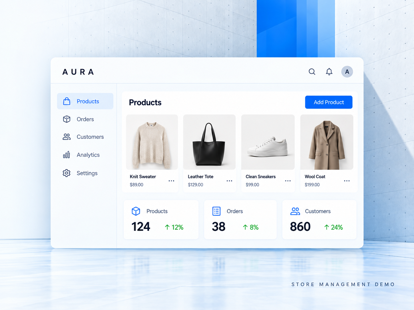 Connected e-commerce store management dashboard